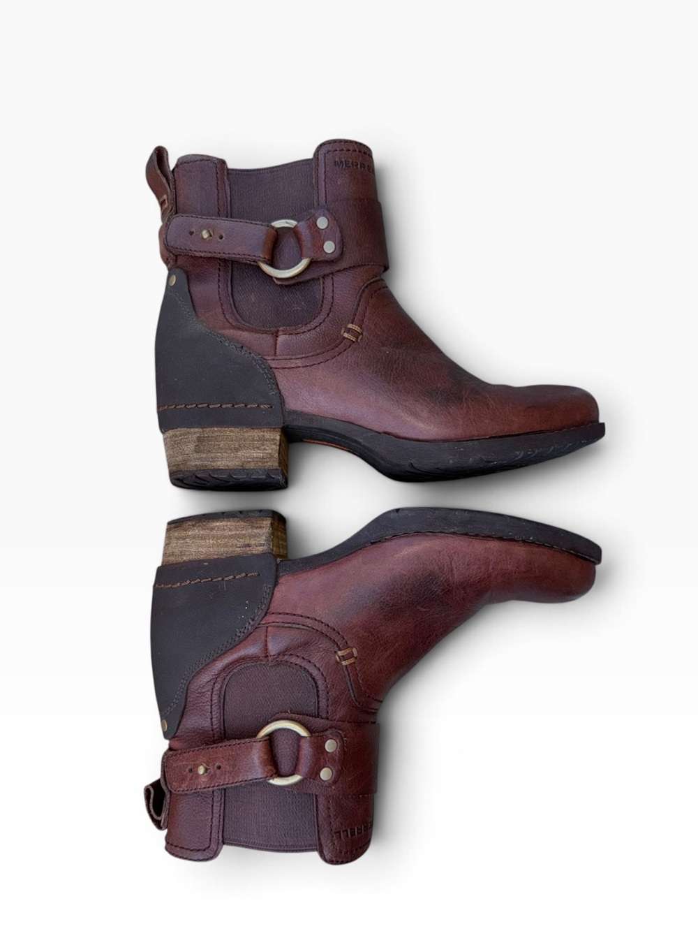 MERRELL SHILOH PULL CHOCOLATE OAK LEATHER ANKLE BOOTS Size 5.5